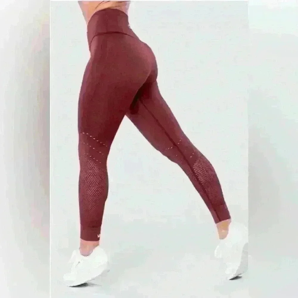 Shefit cross waist seamless active burgundy leggings sz 16